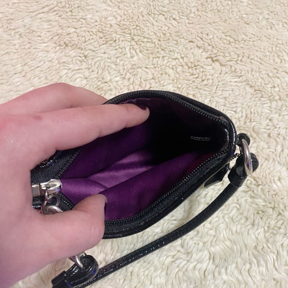 RARE COACH Poppy Embossed Small Black Satin/Leather Wristlet 💜🖤 - Picture 9 of 9